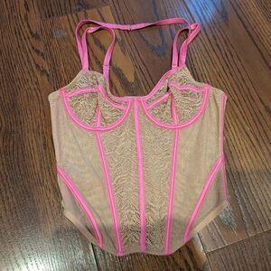 Parade Women's Pretty In Pink Tan Corset Bra Lingerie Delicate Lace Intimate S